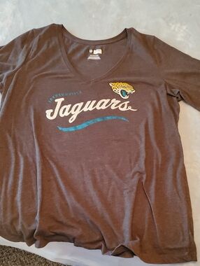 NFL Jacksonville Jaguars Women’s V-Neck Tee - Gray with Teal & Gold Accents